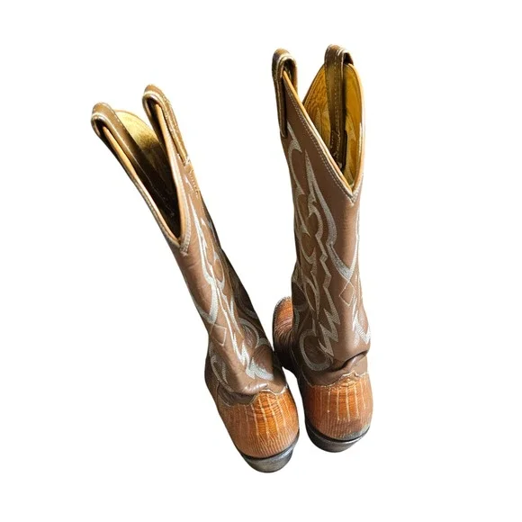 Tony Lama Lizard Exotic Teju Leather Western Boots Men's 5.5 B Cowboy J 4124 - Picture 10 of 12